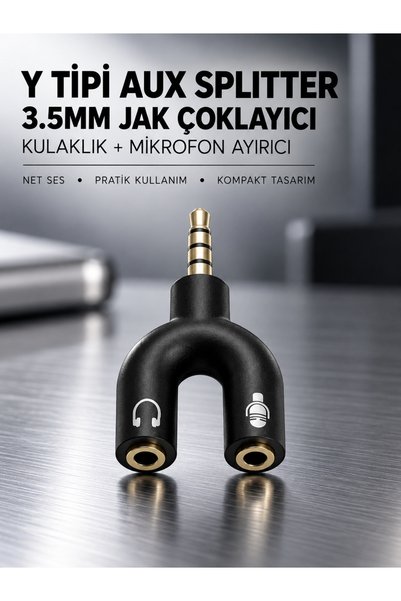 Genel Markalar Y Tipi Aux Splitter 3.5mm Jak Çoklayıcı - Kulaklık Mikrofon Ay...