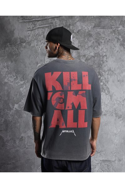 Overdrive Metallica Kill ’Em All Vintage Soluk Siyah Unisex Oversize T-Shirt