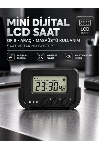 MVLH Mini Dijital Ofis İçin Yapışkanlı Mini Dijital LCD Ekran Araç Saati LCD ...