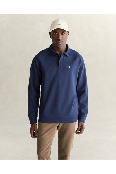Gant Erkek Lacivert Düğmeli Yaka Sweatshirt