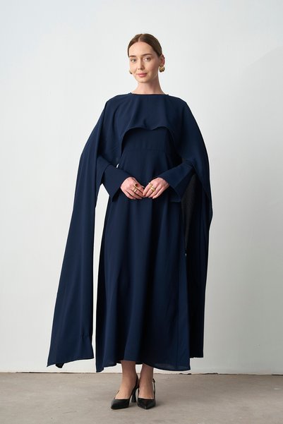 Molly Nelly Women's Stylish Crepe Dress with Cape Detail