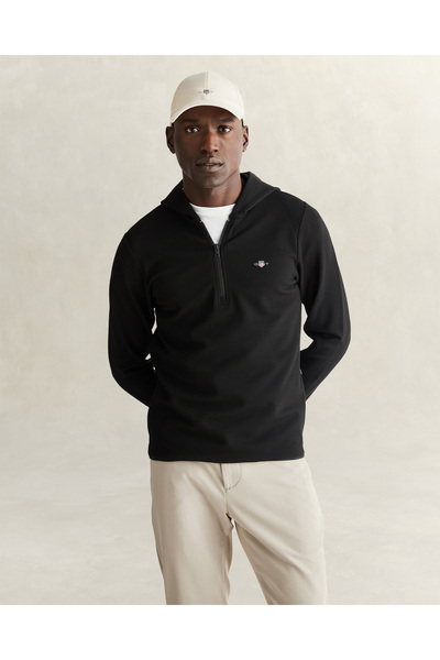 Gant Erkek Siyah Yarım Fermuarlı Sweatshirt