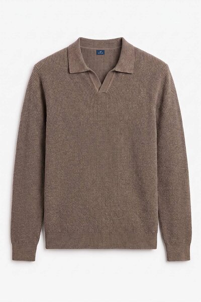 SMILE Auste Beige Melange 100% Cotton Jacquard Polo Knitwear