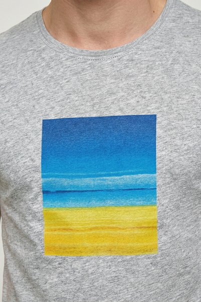 SMILE Martin Gri Melanj %100 Pamuk Baskılı Tişört