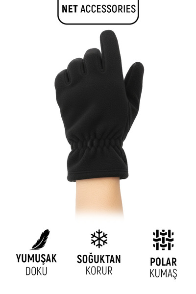 Net Tekstil Black Men's Thermal Fleece Gloves Cotton Winter Cold-Proof