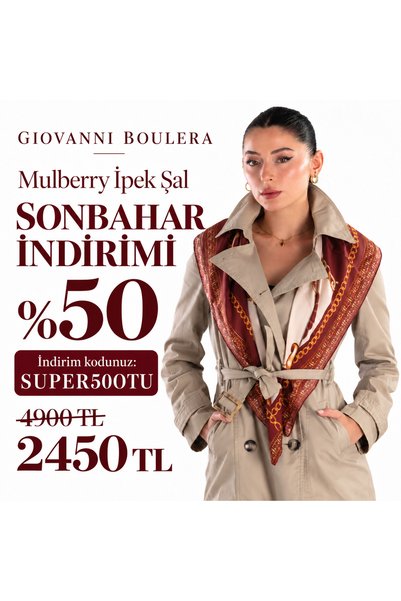 Giovanni Boulera Yakut Zinciri Desenli %100 Mulberry Twill İpek Eşarp 90x90 cm