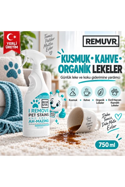REMUVR Enzimatik Leke Çıkarıcı ve Koku Giderici Sprey 750 ml – Kedi Köpek İdrarı, Halı Koltuk Kumaş