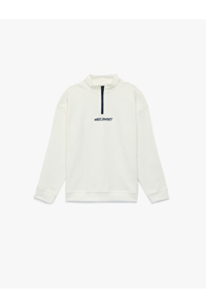 Koton Uzun Kollu Dik Yaka Yarım Fermuarlı Pamuklu Sweatshirt