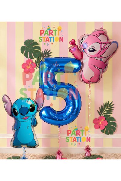 Parti Station Lilo Stitch and Angel Balloon Set for 5 Year Olds, 3 Piece Navy...