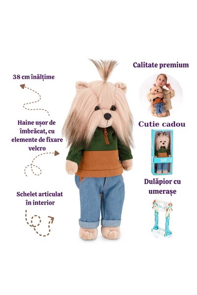 Orange Toys Catelus de plus, Orange Toys, Lucky Andy, 38 cm, tinuta detasabila si dulapior cu umerase