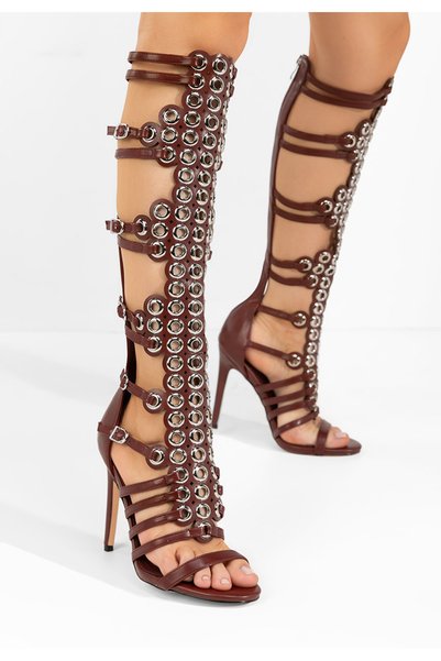 B T Shoes Sandale cu toc subtire Romansa grena