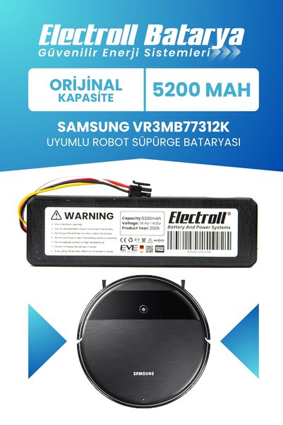 ELECTROLL Samsung VR3MB77312K Robot Süpürge Bataryası 5200mah (Orijinal Kapas...