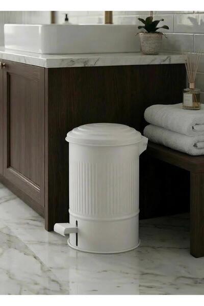 The Mia Stripe Mutfak ve Banyo Çöp Kovası Beyaz 5 Lt
