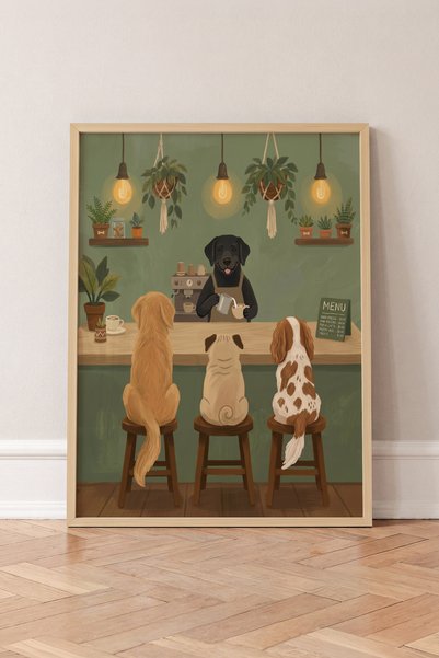 Pena Tablo Eğlenceli Barista Köpek Ahşap Çerçeveli Tablo - Eğlenceli Kafe ve ...