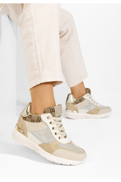 B T Shoes Sneakers dama cu platforma ascunsa Kali bej
