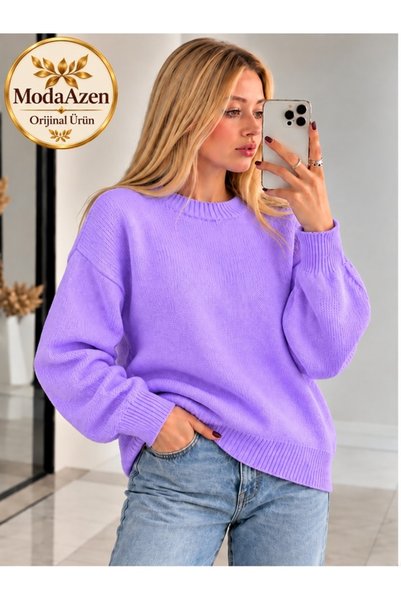 ModaAzen Lilac Crew Neck Oversize Women's Knitwear Sweater