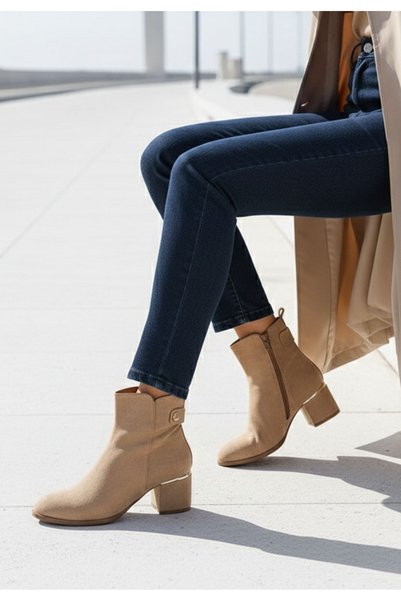 B T Shoes Botine cu toc gros Sikora kaki