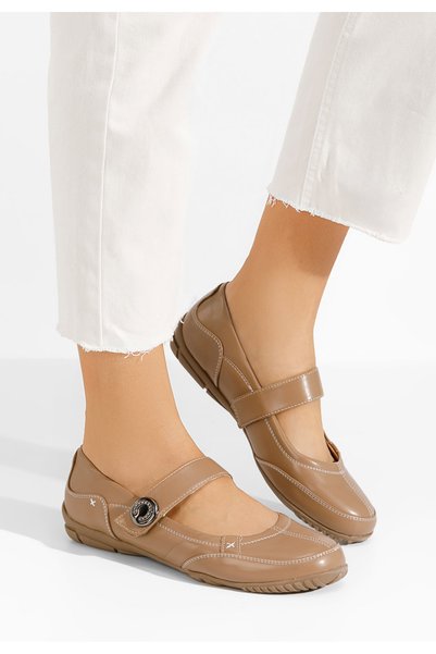 B T Shoes Balerini cu bareta Chedia kaki