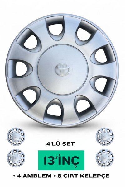 YONGA OTO AKSESUAR TOYOTA 98 MODEL 13 İnç Jant Kapağı 4'lü Set Gümüş + 4 Amblem + 8 Cırt Kelepçe