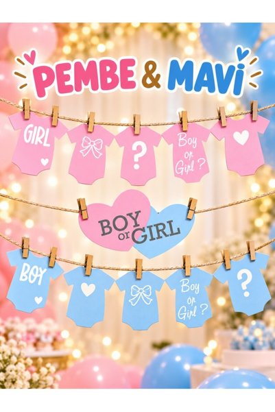 Hiras Dizayn 11 Pieces Baby Shower Party String Banner Girl or Boy Blue/Pink Baby Shower Decorations Gender Reveal Party Baby Boy Photo Shoot Accessory
