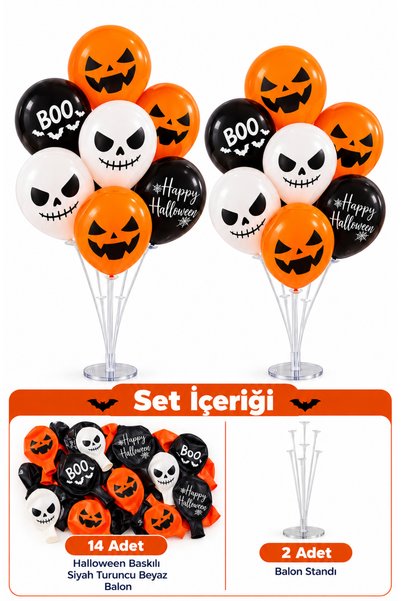 Parti dolabı Cadılar Bayramı 2'li Balon Standı + 14 Balon Halloween Balkabağı...