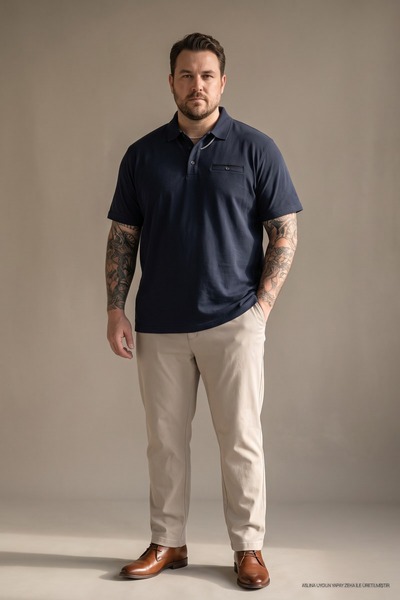 Maccali Erkek Büyük Beden Yazlık Pamuklu Lacivert Polo Yaka T Shirt