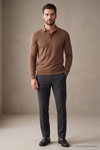 Maccali Ανδρικό μπλουζάκι Elite Comfort Basic Winter Cinnamon Polo με λαιμόκοψη