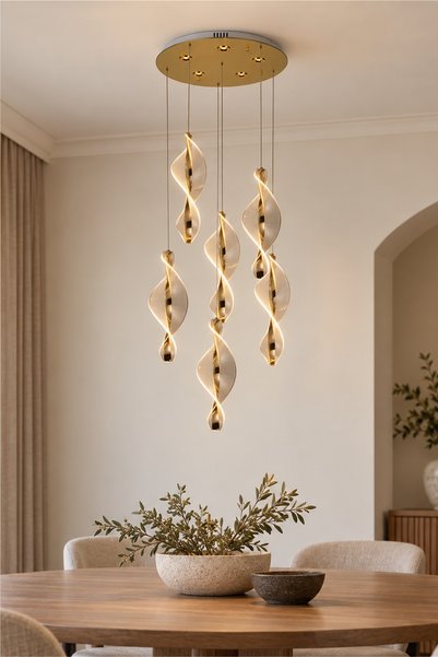 Apliqa Gupse 6 lı Yuvarlak 95 watt Ledli Modern Tasarım Oturma Odası Salon Avize