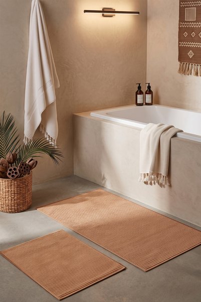 Halispecial Liora Mustard Cotton Soft 2-Piece Bath Mat (60X100+50X60 cm) Non-...
