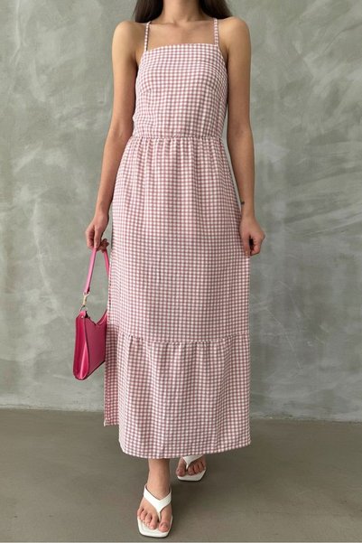 Generic Brand Rochie până la gleznă cu bretele tip pudră |   Vmd1975 - Pudră