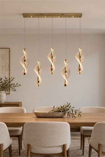 Apliqa Gupse 5 li Sıralı 88 watt Ledli Modern Tasarım Oturma Odası Salon Avize