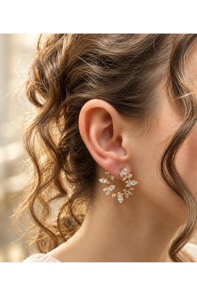 Zivazer Store Kadın çelik kararmaz xuping taşlı 14k gold renginde modern küpe