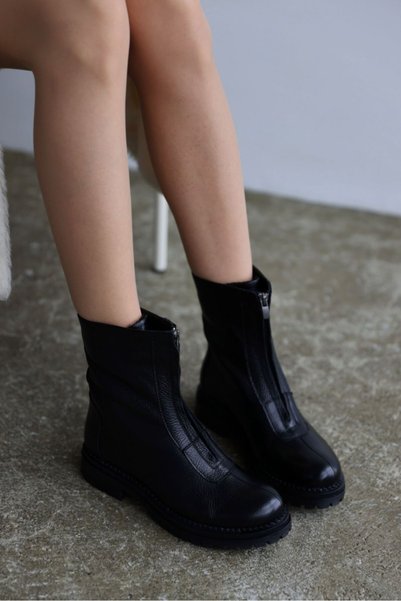 selin shoes Γυναικείες μπότες Lundy από γνήσιο δέρμα με λεπτομέρεια με φερμου...