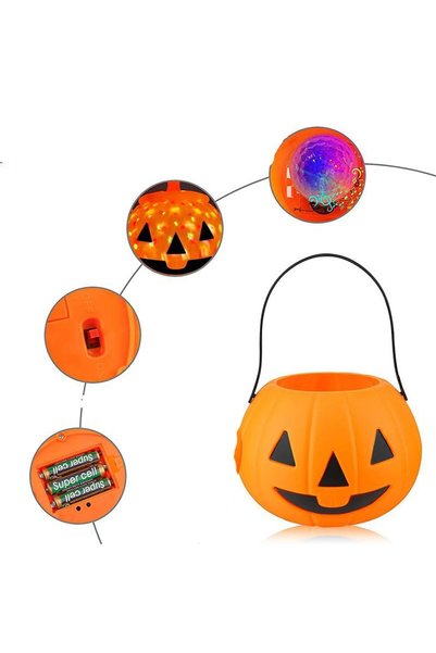partidolu Işıklı Sesli Balkabağı Şeklinde Halloween Şeker Toplama Kovası Plas...