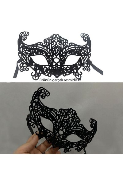 Pandoli Partidolu Polyester Dantelli Kumaş Maske Siyah Renk Wedding Mask 1 Adet