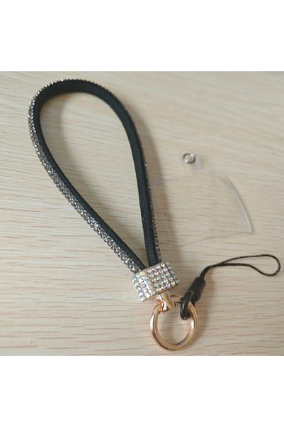 Choice Black Mobile Phone Charm Lanyard Luxury Rhinestone Wrist Key Chain Hig...