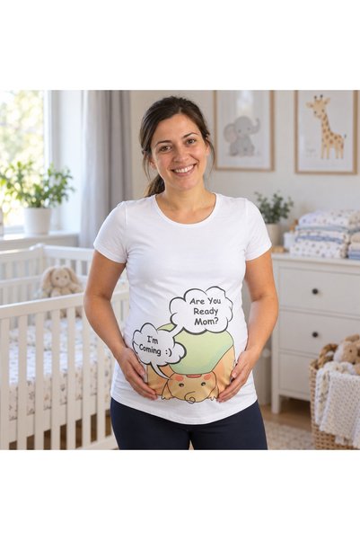 Mummy's Baby Kadın Beyaz Are You Ready  Yazılı Hamile Tişört