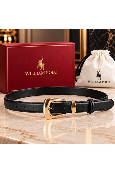 WİLLİAMPOLO Bella Genuine Leather Gold Buckle Black Women's Belt