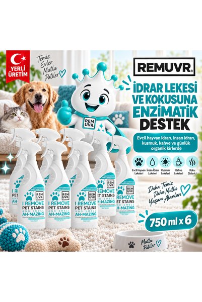 REMUVR Enzimli İdrar Lekesi ve Koku Giderici Sprey 750 ml x 6 Adet – 4,5 Litre Ekonomik Paket