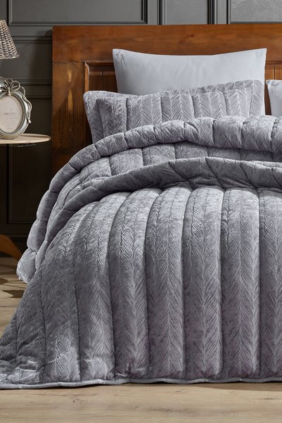 Elart Velvet Comfort Uyku Seti 3 Parça Çift Kişilik Kadife Gri