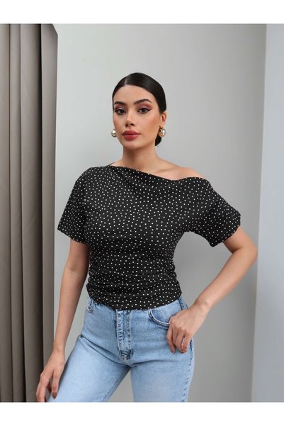 ESRAHELVACI One Shoulder Side Gathered Blouse