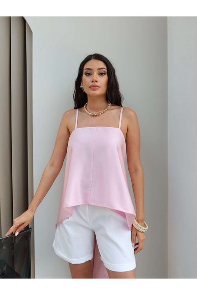 ESRAHELVACI Asymmetrical Satin Blouse with Back Tie