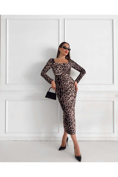 ESRAHELVACI Heart Collar Leo Pattern Midi Dress