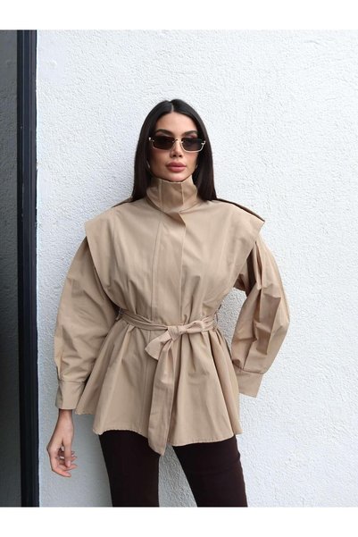 ESRAHELVACI High Collar Belted Trench