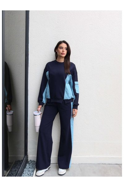 ESRAHELVACI Denim Paneled Pul Detailed Tracksuit Set