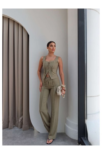 ESRAHELVACI Eyelet Detailed Corset Blouse Linen Set