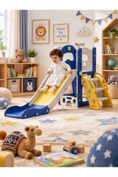 Bojasmiial Toddler Slide with Basketball Hoop Indoor Freestanding Kids Play S...