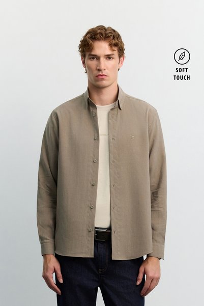 Avva Men's Mink Alttan Britli Soft Touch Long Sleeve Comfort Fit Shirt A62Y2020