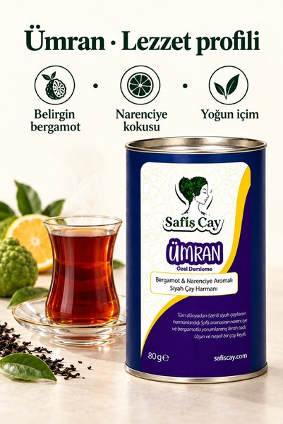 Safiş Çay Ümran Bergamot ve Narenciye Aromalı Demleme Siyah Çay Harmanı 80 g