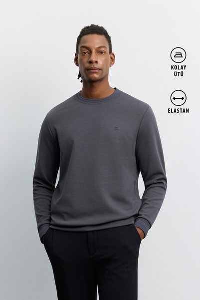 Avva Erkek Antrasit Bisiklet Yaka Kolay Ütülenen Regular Fit Sweatshirt B001035